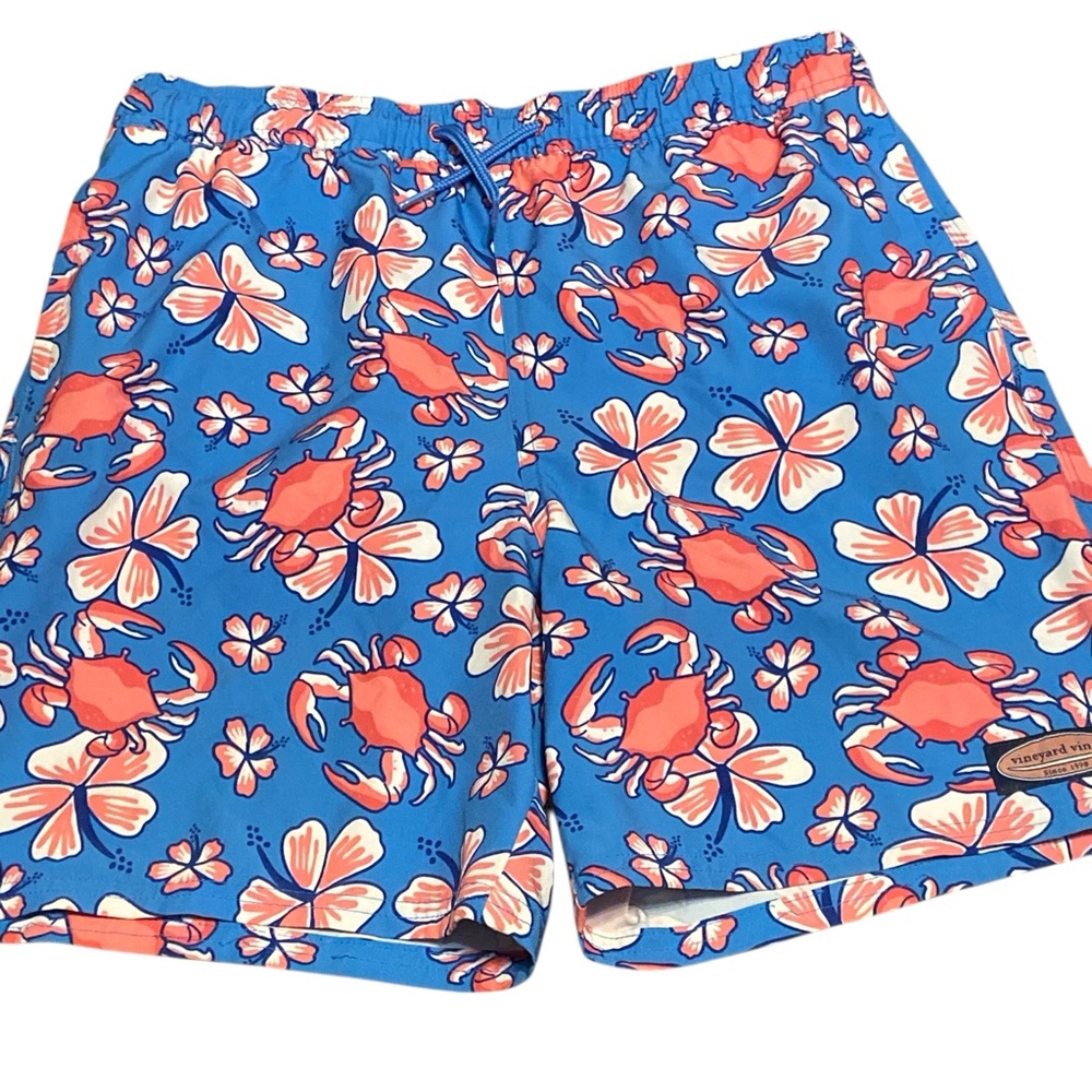 Vineyard Vines Blue and Coral Floral Swim Shorts
